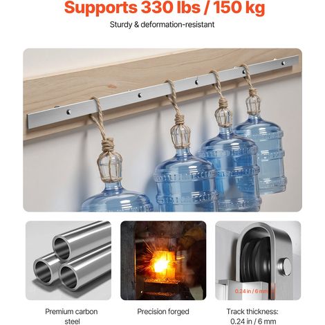 Kit Quincaillerie de Porte Grange Coulissante Simple, 200 cm, Rail Durable et Rouleau J, Finition Nickel Brossé, 150 kg, pour Porte… (1/5)