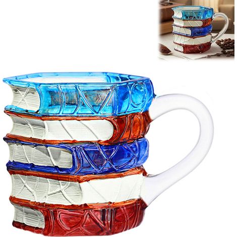 Becher in Form eines Kinderbuchs – 195 ml Glasbecher mit aufgemaltem Buchmotiv für Bücherliebhaber – 3D-Kaffeebecher mit gestapelter Struktu (1/5)