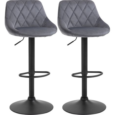 Set de 2 taburetes de bar regulables giratorios con respaldo, efecto terciopelo gris oscuro (1/5)