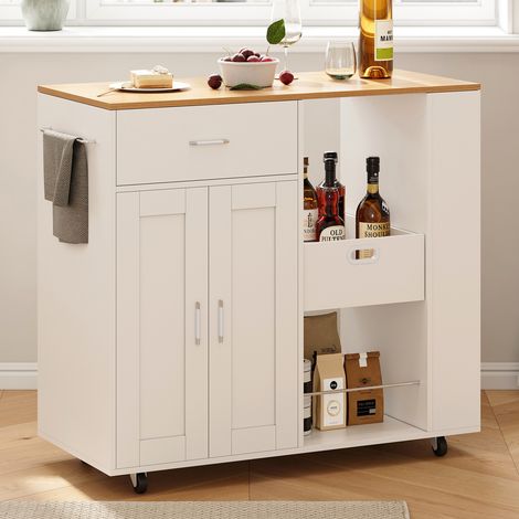 ADWOLT Desserte de cuisine,Bîlot de Cuisine à Roulettes,Grand Placard, Tiroir ,Porte-Serviettes,102x46x92cm ,Blanc