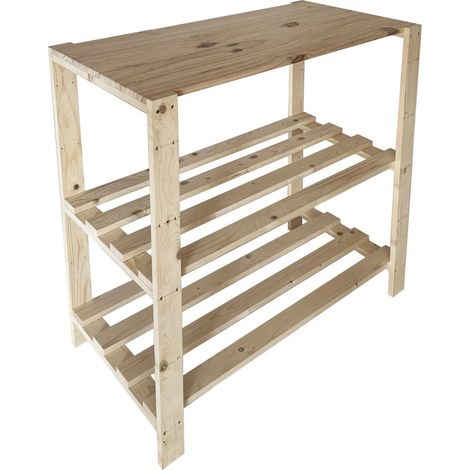 3-Shelf Heavy Duty Slatted Free-Standing Storage Unit with Work Top, Pre-Sanded Pine - L45.2 x W89 x H89 cm