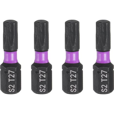 4pcs T27 Embout de Tournevis Torx 1/4" Tige Hexagonale 25mm/1" Longueur Magnétique Étoile 6 Pans Acier S2 Forets de Tournevis et de Perceuse Électrique (1/5)