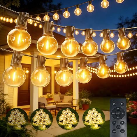 Guirlande Lumineuse Exterieure 20M Avec Télécommande, Avec 25+2 G40 Ampoules, Blanc Chaud, 8 Modes/Minuterie/Étanche/Dimmable, Guirlande Guinguette pour Jardin, Terrasse, Pergola, Balcon Décoration (1/5)
