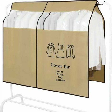 (150 x 120 cm, Braun) Staubdichte Kleiderhülle, Kleiderständerabdeckung mit Sichtfenster, universelle Kleiderhülle, Schutzhülle für Hemden, Kleider, Anzüge, Mäntel (1/4)