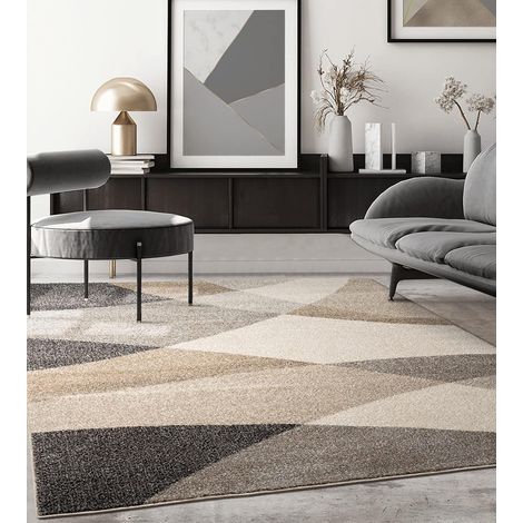 Tapis à Poils Courts et denses - Moderne - pour Salon et Chambre à Coucher - Découpe des Contours - Motif géométrique - Motif ondulé - Beige - 140 x 200 cm (1/5)