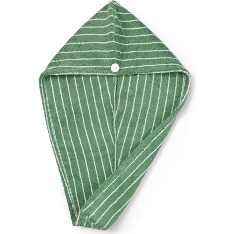 Fascia per capelli da donna in 100% cotone (a righe verdi) – morbida, assorbente e ad asciugatura rapida, adatta ai capelli bagnati, 1 pezzo (1/5)