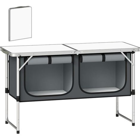 Armoire de Camping Pliante en Aluminium, Cuisine de Camping Portable avec Rangement pour Pique-Nique, Barbecue, Extérieur, 120x47x70cm, Argent (1/5)