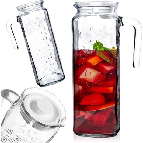 Getränkekrug, Saftkrug, Kompottkrug, Wasserkrug, schmal, Kühlschrankgeeignet, Glasdeckel (1/5)