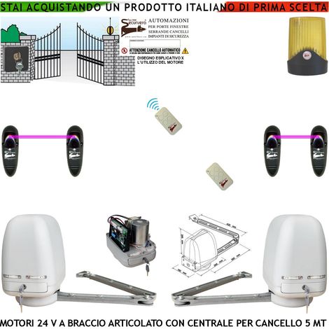 Automatismo Cancello Kit Motori Braccio Articolato 24 V 2 Ante da 0,5 a 2,5 MT Centrale 220/24 V Selettore Faro 2 Coppie di Fotocellule 2 Radiocomandi (1/4)