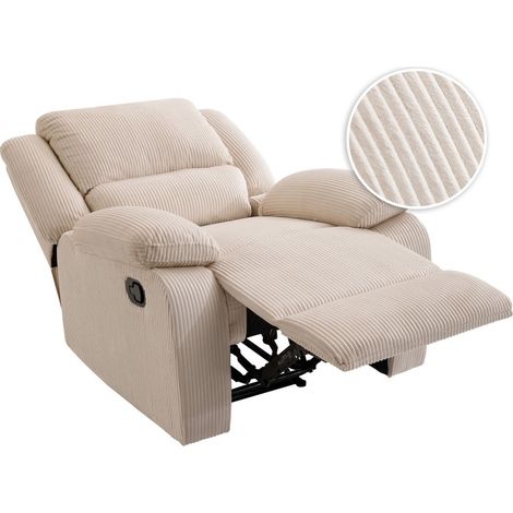 Loungitude – Fauteuil relaxation manuel en velours côtelé – Inclinaison réglable – Assise moelleuse – Fabrication européenne – Beige (1/5)