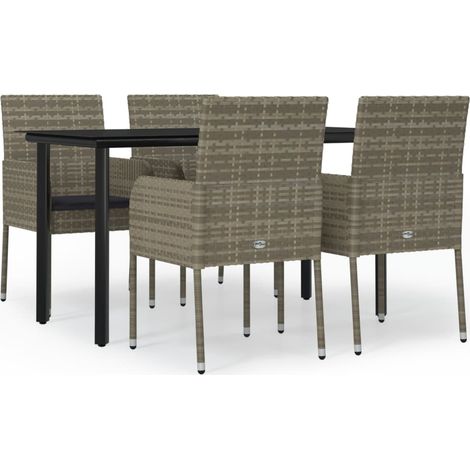 Maison Exclusive - Set da Pranzo Giardino 5pz Nero e Grigio con Cuscini Polyrattan (1/5)