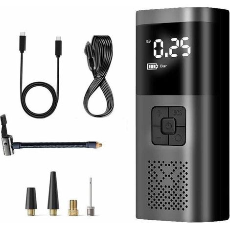 Compressore d'aria, gonfiatore per pneumatici auto da 6000 mAh, pompa per bicicletta, 54 modalità di gonfiaggio, display digitale, luce LED e porta USB per moto, scooter, auto e anche come caricabatte (1/4)