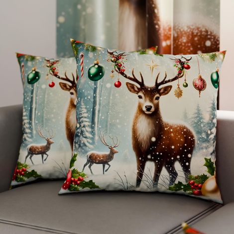 Paire de Housses de Coussin en Microfibre 60x60 cm, Coussins Décoratifs de Noël pour Chambre, Canapé, Salon, Lot de 2 Housses de Coussin, Taie d'oreiller de Noël 4 (1/3)