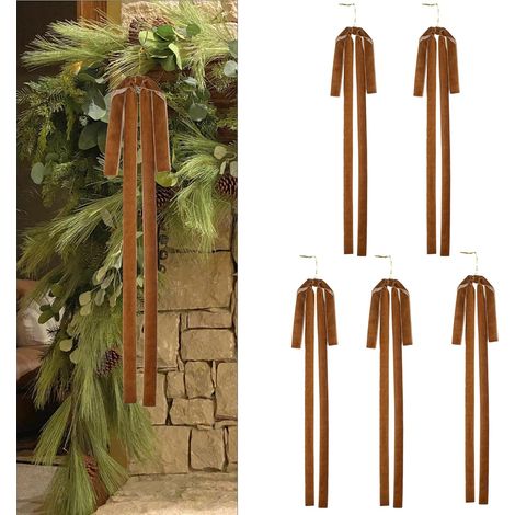 Ribbon Bow - Velvet Christmas Tree Topper - 15.7 x 23.6 Inches - Indoor Outdoor Holiday Decoration - Pack of 5 (1/5)