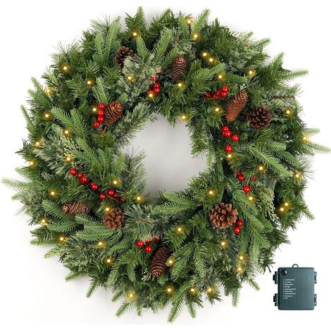 Couronne Noël pré éclairée 50cm pommes pin (1/5)