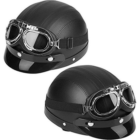 Casco de motocicleta ligero con gafas de protección UV y bufanda de cuero desmontable. (1/5)