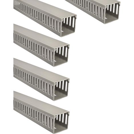 Lot de 5 gouttières fendues pour câbles, organisateur de bureau, revêtement en PVC, couleur grise, longueur 40 cm (60 x 60 mm) (1/4)