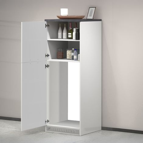 Dmora - Despensa de cocina Plinio, Mueble multiusos, Mueble frigorífico de 2 puertas, 100% Made in Italy, 60x60h165 cm, Blanco brillo y pizarra, con embalaje reforzado (1/5)