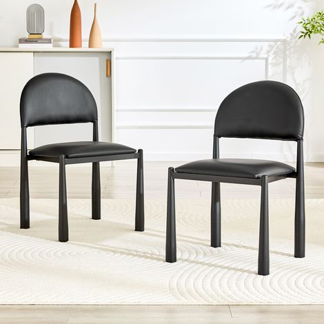 Set di 2 sedie da pranzo moderne, sedia imbottita con schienale semicircolare, sedia da cucina in PU e gambe in metallo, Solo sedie incluse, nessun tavolo, altezza 80 cm, elegante e robusta (1/5)