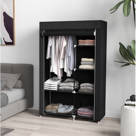 Stoffschrank mit Kleiderstange und 6 Ablagen 103 x 43 x 162,5 cm schwarz HAVRYA (1/5)