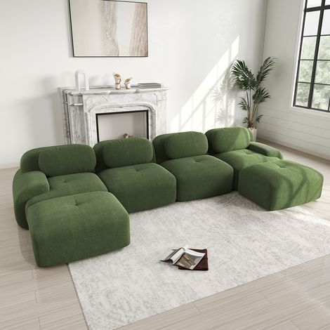 Modulares Ecksofa aus Cord in Grün ohne Montage OKMYHOME (1/5)
