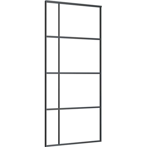 Puerta corredera ESG vidrio y aluminio negra 90x205 cm vidaXL