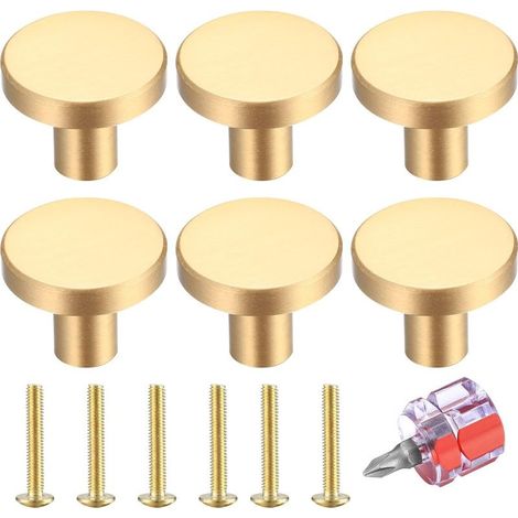 Gold-plated drawer knobs, 27mm – Set of 6 solid brass knobs – Brushed copper finish – Screws and screwdriver included (1/5)