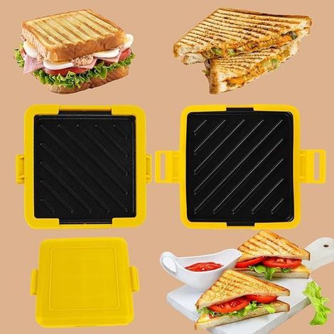 Mikrovågsugn brödrost smörgås maker, mikrovågsugn brödrost, Multifunktionell mini brödrost, Lätt att rengöra och förvara, Perfekt för att förbereda frukost, gul (1/4)