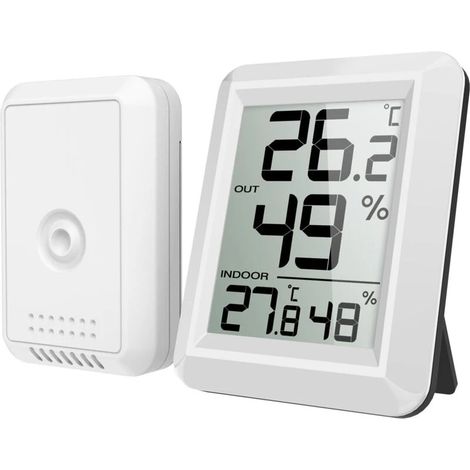 Thermomètre sans fil pour intérieur et extérieur – Grand écran LCD – Plage de température : -40 à 60 °C – Portée : 100 m – Humidité : 10 à 99 % (1/5)