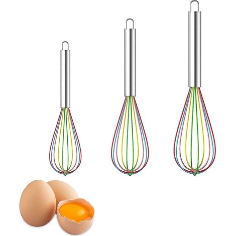 Ensemble de 3 fouets en silicone colorés pour mélanger, battre, faire mousser et remuer