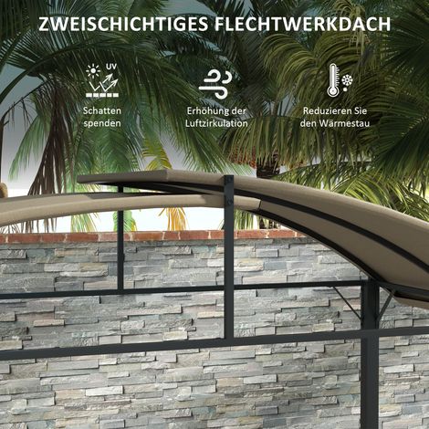 Abri de jardin pour barbecue avec 2 tablettes latérales et crochets, armature en métal, dimensions 1,1 x 2,3 m, couleur kaki