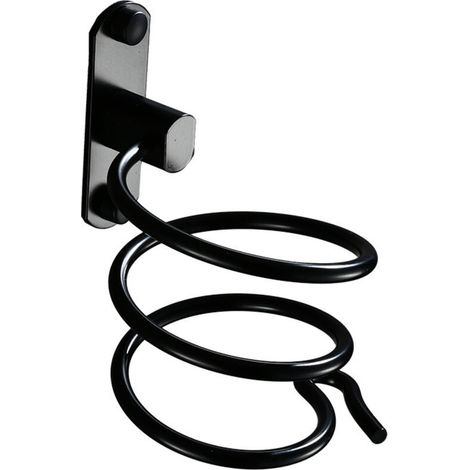 1PC Black Wall Mount Hair Dryer Holder with Drilling Required - For Hotel, Bathroom, Toilet, Barber Shop - Aluminum, Matte Finish