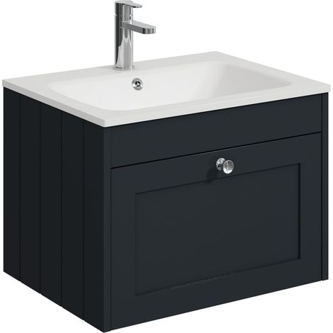 Balterley Butterton 600mm Wall Hung 1 Drawer Unit with Stone Basin 1 Tap Hole - Satin Dark Grey (1/4)
