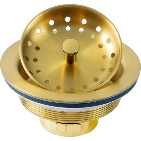 Bonde d'évier Cuisine - 1 Pièce - Acier Inoxydable Doré - Filtre Amovible Anti-débris - Pour Évier Standard - Diamètre 8,9 cm (1/5)