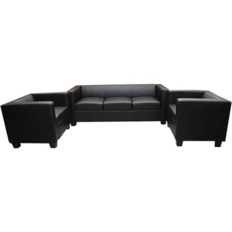[NON UTILIZZATO] Salotto componibile lounge moderno elegante Lille M65 composizione 3-1-1 pelle nero (1/5)