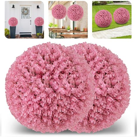 COSTWAY 2 Bolas de Topiario de Plantas Artificiales, Bolas Decorativas de Eucalipto Sintético de 44 cm con 7 Capas de Hoja, Bola Topiaria de Boj para Patio, Jardín, Decoración de Bodas