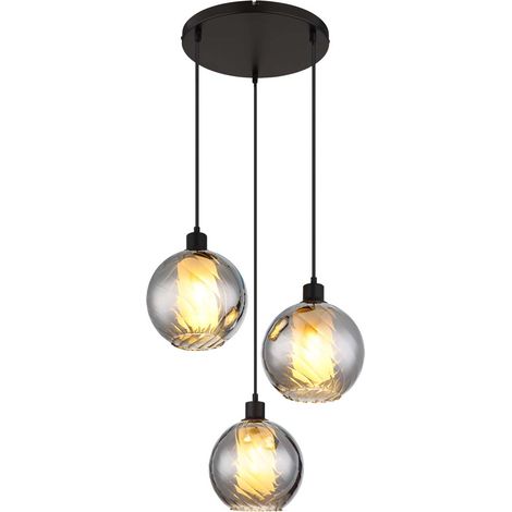 Pendelleuchte Hängelampe Deckenleuchte schwarz matt Glas rauchfarben H 120 cm
