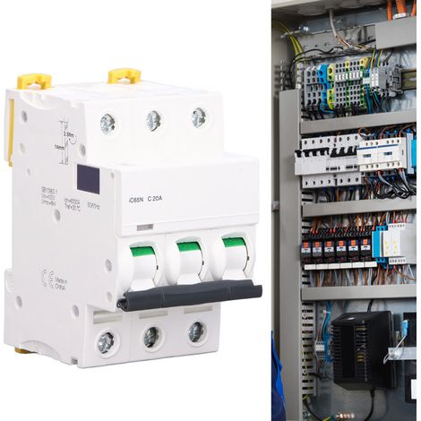 Disjoncteur miniature triphasé iC65N, montage sur rail DIN, basse tension 400 V, pouvoir de coupure 6000 A, contacts argentés C20A (1/5)