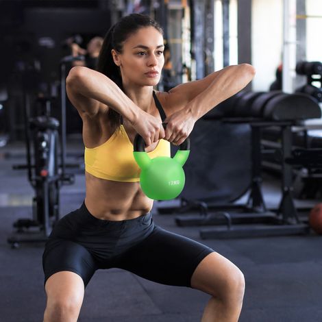 Pesa Rusa de 12 kg de Hierro Fundido con Revestimiento de Neopreno para Entrenamiento de Fuerza 20x13x23 cm Verde (1/5)