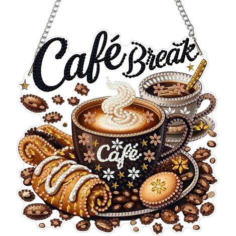 Pendentif peinture diamant 5D Café & Pâtisserie Set avec chaîne
