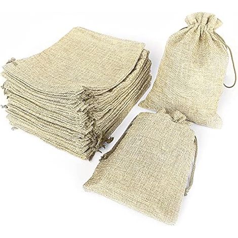 Lot de 50 sacs de jute avec cordon de serrage 12,7 x 17,8 cm avec cordon de serrage pour bonbonnières, bricolage, Noël, cadeaux (crème, 12,7 x 17,8 cm) (1/5)
