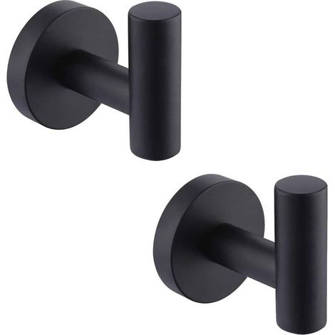 2 Crochets Adhésifs Porte-Serviette Mural Inox SUS 304 Brossé Noir pour Salle de Bain - GROOFOO (1/5)