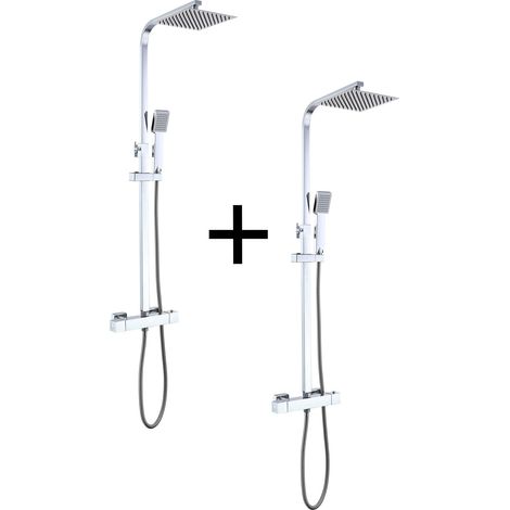 AICA 2 sets de ducha termostáticos en cromo brillante con rociador cuadrado y ducha de mano con columna ajustable (1/5)
