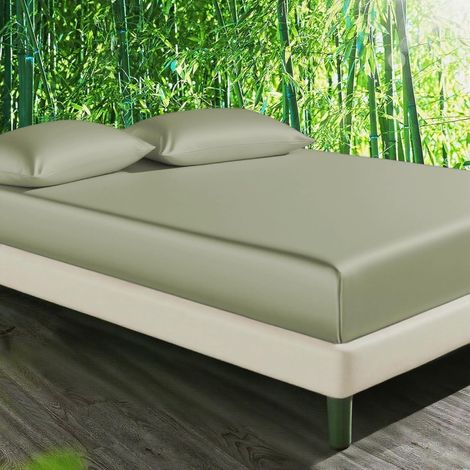 Gezu Bambou Drap Housse 90x200cm Vert Sauge Bonnet 30cm Drap de lit Lyocell Soie Drap Housse Lisse Respirant pour Matelas Épais Hypoallergénique sans Repassage Ourlet Élastique La Peut Atteindre 30cm (1/5)