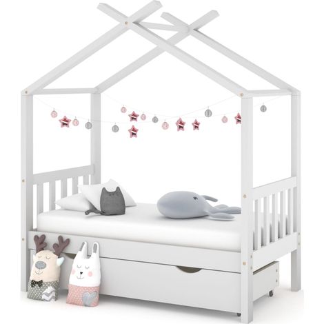 Lit cabane-70 x 140 cm, Cadre de lit d'enfant avec tiroir blanc pin massif PDKEI54491 (1/5)