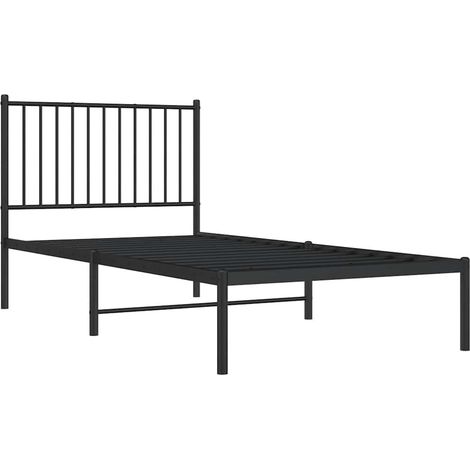Cadre de lit métal sans matelas avec tête de lit noir 90x190 cm vidaXL (1/5)