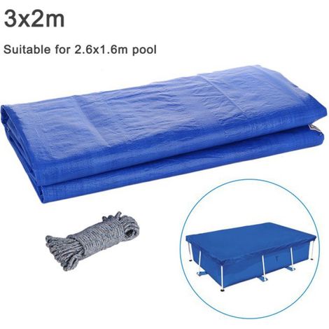 Bâche de piscine rectangulaire 300 x 201 x 66 cm, bâche de protection pour piscine, imperméable, anti-poussière, bleu (1/4)