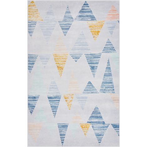 Alfombra multicolor de tejido de poliéster patrón geométrico envejecido rectangular 140 x 200 cm Yayla