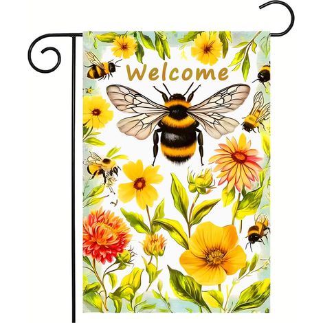 Drapeau de jardin d'été pour terrasse, pelouse et été - 30 x 45 cm - Double face - Motif floral - Bienvenue (1/4)