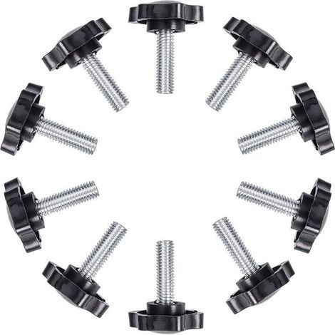 Vis à oreilles, Lot de 10 vis moletées filetées à tête étoile en plastique durable, boutons de poignée en fer, vis de serrage pour loquet de machines, M6x25mm (1/4)